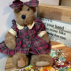 Boyds Bear Girl Bear in Plaid Dress 1980’s